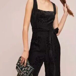NWT Anthropologie Holiday Black rose floral burnout velvet jumpsuit ~ Sz 12